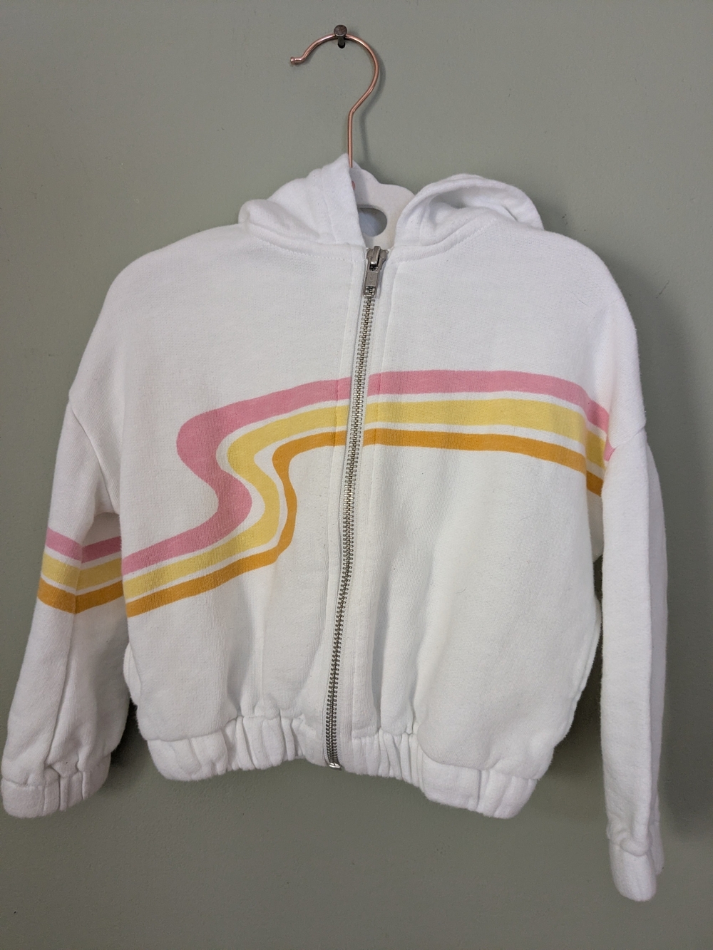 ⭐$7 WHEN BUNDLED ⭐Kids White Zip Hoodie with Pink and Yellow Wave Stripes